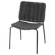 Chaise Tegelon : noire, assise en corde ondulée, pieds en métal, utilisation extérieure/intérieure, empilable, support lombaire.