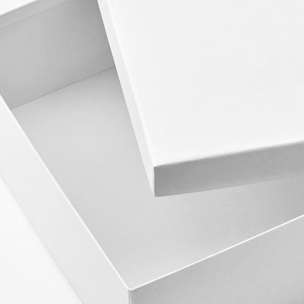 Boîte de rangement blanche soignée, design propre et robuste. Parfait pour l’organisation du bureau. Fabriqué à partir de matériaux recyclés.