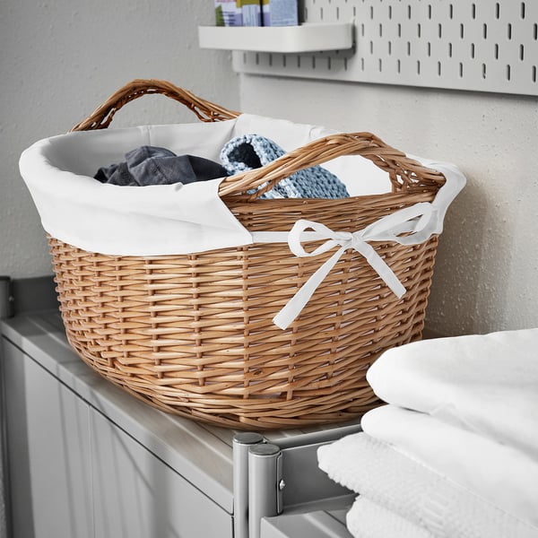 Panier de rangement avec couvercle, panier à linge en osier, panier à linge  en saule fait à la main avec couvercle, panier en osier rond, panier à  linge en osier 