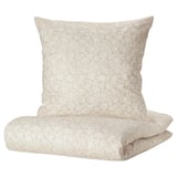 Parure de lit TRINDSTARR, beige avec motif floral blanc, mélange coton/rayonne, présentoir douillet en forme de vase.
