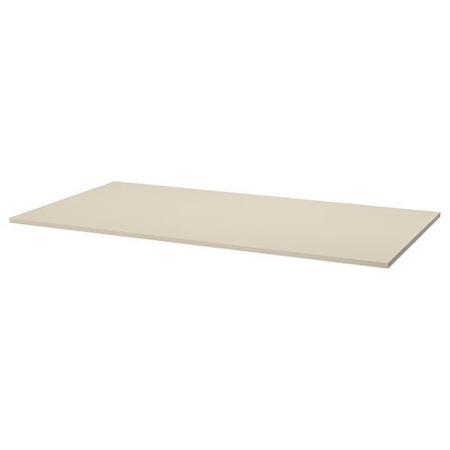 Un plateau de table TROTTEN en beige, de forme rectangulaire aux bords lisses.