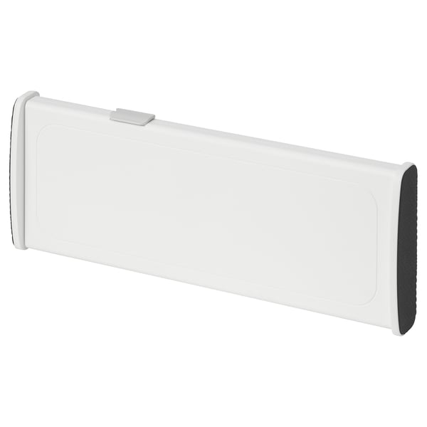Séparateur de tiroir en plastique blanc, réglable, design élégant avec extrémités de joint.