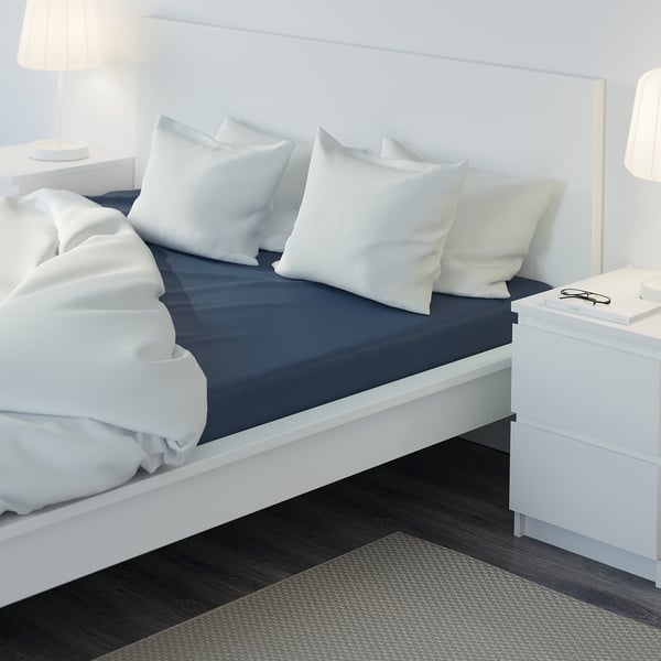 ullvide drap housse bleu fonce 140x200 cm ikea
