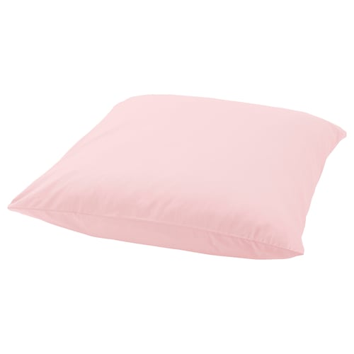 Une taie d’oreiller ULLVIDE rose clair, de forme carrée, en coton et lyocell, au design lisse et simple.