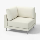 Fauteuil crème UPPÅKRA, tissu bouclé, design moderne, quatre pieds métalliques.