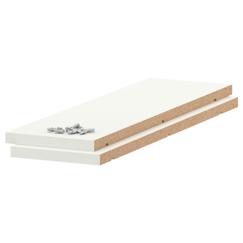 Étagères UTRUSTA blanches, en mélamine, avec un cadre épais. Ils sont conçus pour être durables et faciles à nettoyer.