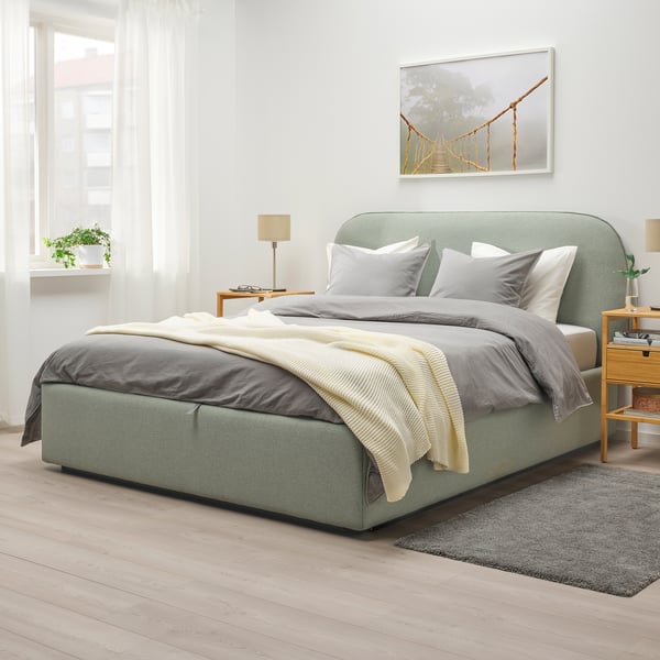 vadheim lit coffre matelasse gunnared vert clair 160x200 cm ikea