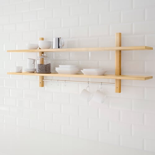 VÄRDE Étagère murale 5 crochets, bouleau, 140x50 cm IKEA