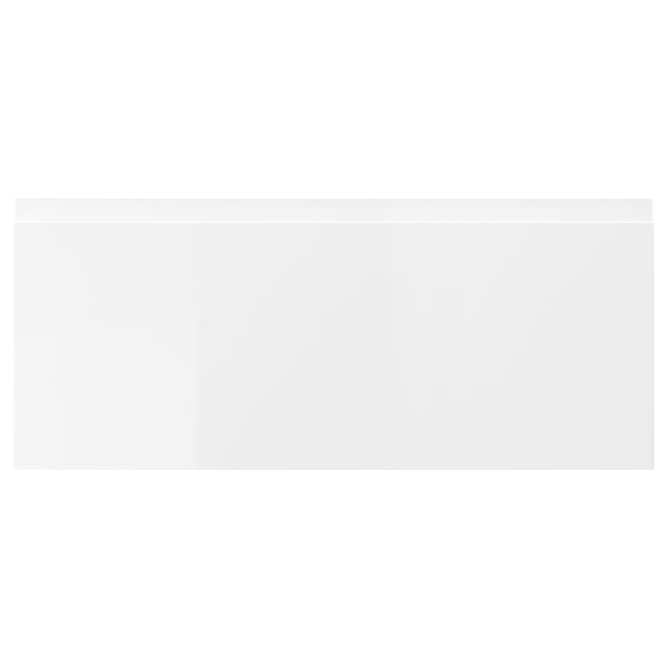 Bloc-tiroirs brillant Västervik en blanc, panneaux de particules et plastique, forme rectangulaire.