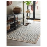 Tapis en laine VAMDRUP fabriqué à la main avec motif en losange, ajoutant de la chaleur aux couloirs et aux chambres, durable et résistant à la saleté, marron, ivoire, gris.