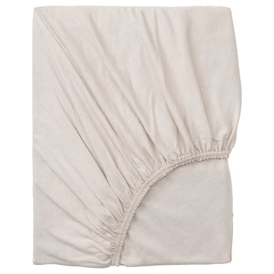 Drap-housse VÅRVIAL beige pour lit de jour, 100 % coton, tissu jersey, bords élastiques pour un ajustement sûr.