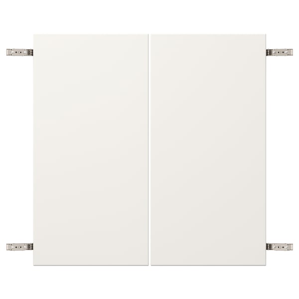 Charnière d’armoire VEDDINGE blanche, acier nickelé et panneaux de fibres.