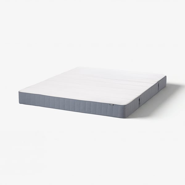 Matelas VESTMARKA gris avec housse matelassée, mélange coton, ressorts de bonnell rectangulaires et ferme moyenne.