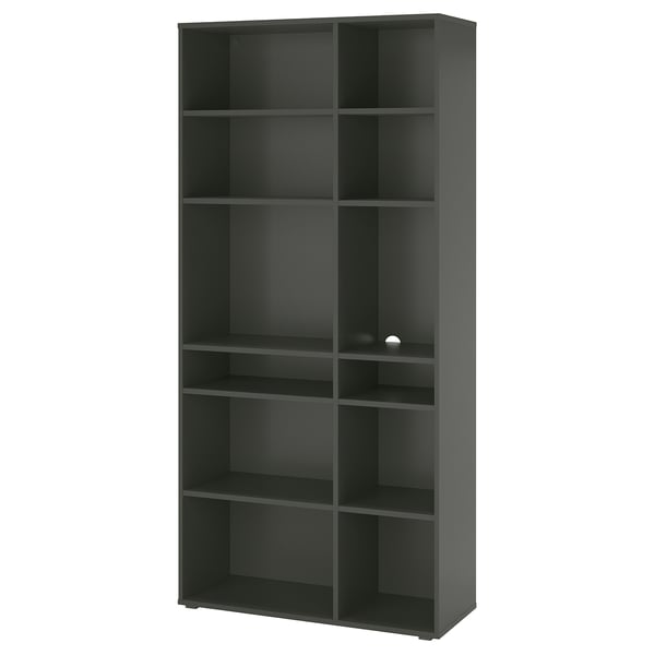 VIHALS étagère haute noire avec 10 étagères ouvertes. Design minimaliste parfait pour un rangement propre.