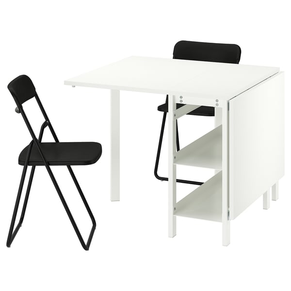 VIHALS Table+ 2 chaises pliantes, blanc/noir, 39/95x90 cm