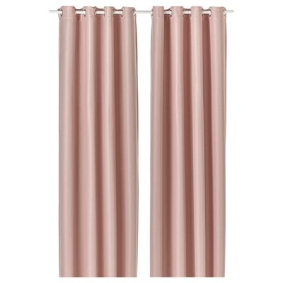 Rideaux assombrissants pour chambre rose VILBORG, texture linéaire, œillets en acier inoxydable.
