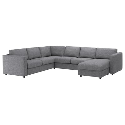 VIMLE canapé sectionnel gris avec pouf. Design moderne en tissu texturé, en forme de L.