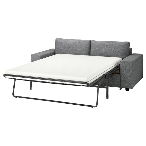Canapé-lit VIMLE gris avec matelas blanc, tissu texturé, design moderne.
