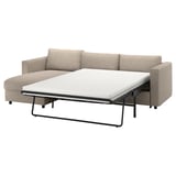 Canapé-lit Ikea VIMLE beige, moderne, avec mécanisme escamotable, tissu gris clair.
