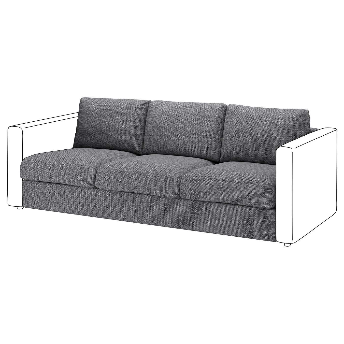 Housse IKEA VIMLE Pour Canapé 3 Places Avec Méridienne - Gris Noir, Lavable