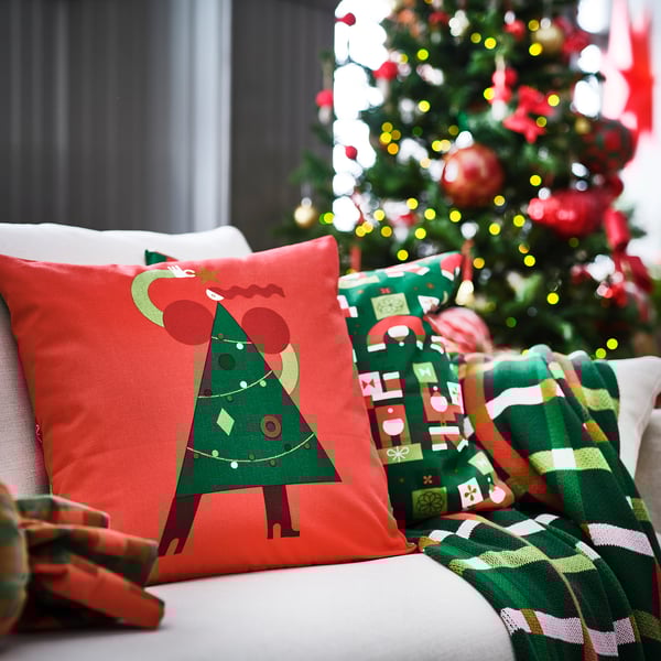 VINTERFINT Housse de coussin, motif Noël rouge, 50x50 cm