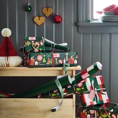 VINTERFINT Papier cadeau, plusieurs motifs vert/rouge, 3x0.7 m/2.10 m²