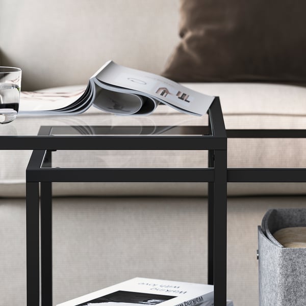 VITTSJÖ Tables gigognes, lot de 2, brun noir/verre, 90x50 cm