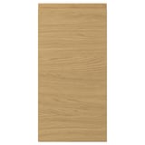 Une façade de porte VOXTORP. Il est rectangulaire, de couleur chêne, avec une finition lisse et des poignées intégrées.