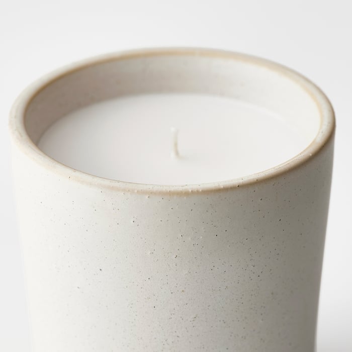ADLAD scented candle in ceramic jar, Scandinavian Woods/white, 50 hr IKEA