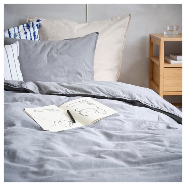 Angslilja Quilt Cover And 2 Pillowcases Grey Ikea