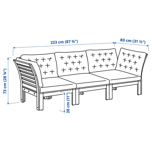 applaro brown stained kuddarna beige 3 seat modular sofa outdoor ikea