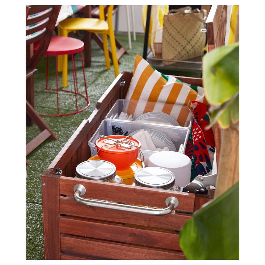 ÄPPLARÖ brown stained, Storage bench, outdoor, Width 128 cm IKEA