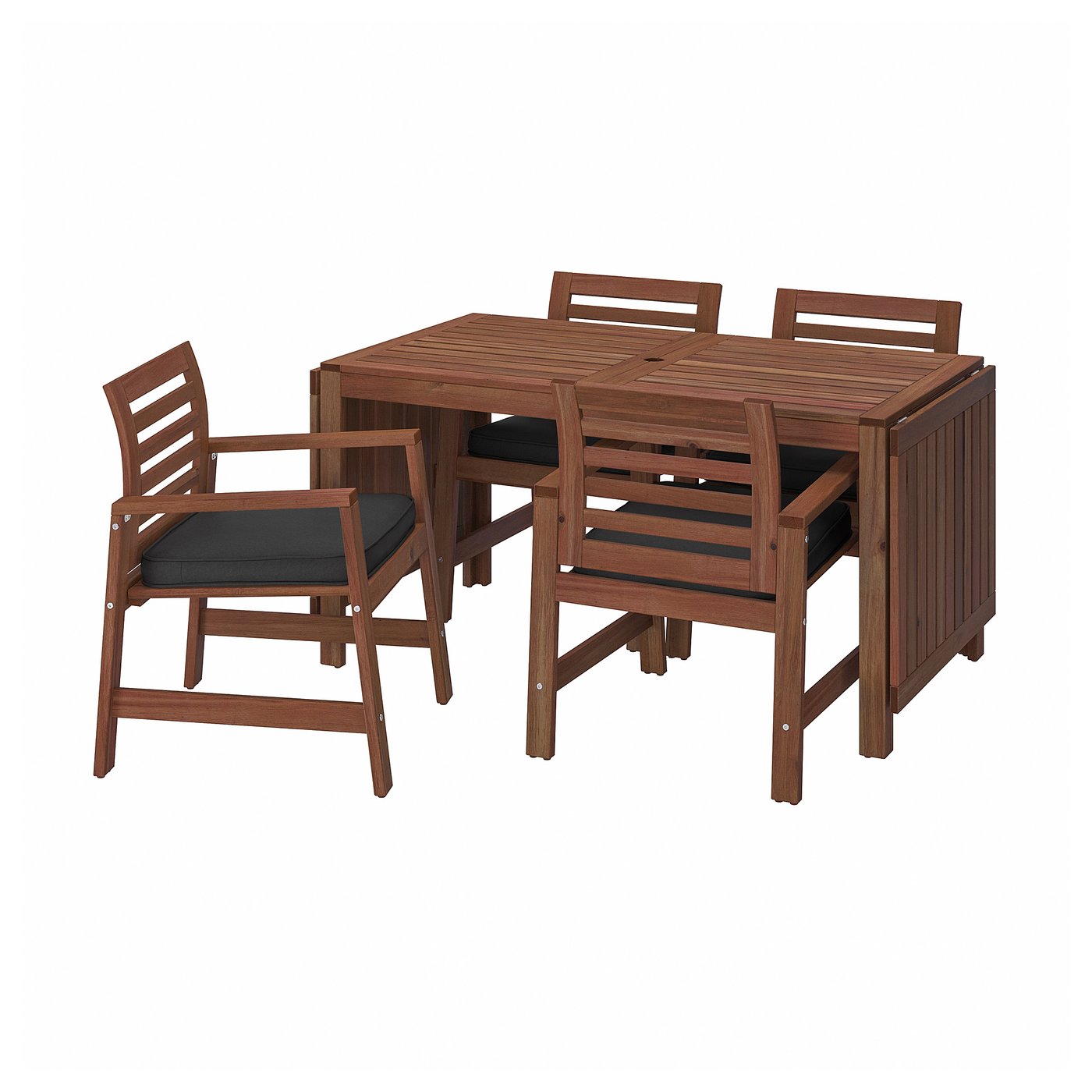 ÄPPLARÖ Table+4 chairs w armrests, outdoor, brown stained, Järpön