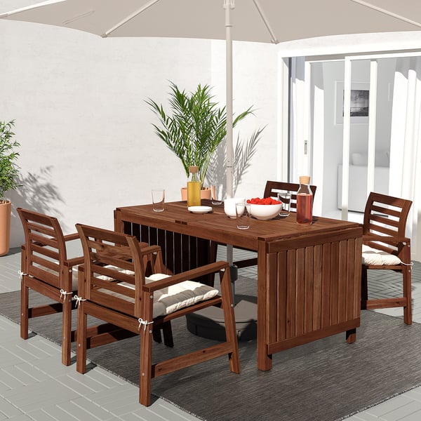 applaro brown stained table 4 chairs w armrests outdoor ikea