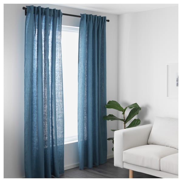Aina Curtains 1 Pair Blue Ikea
