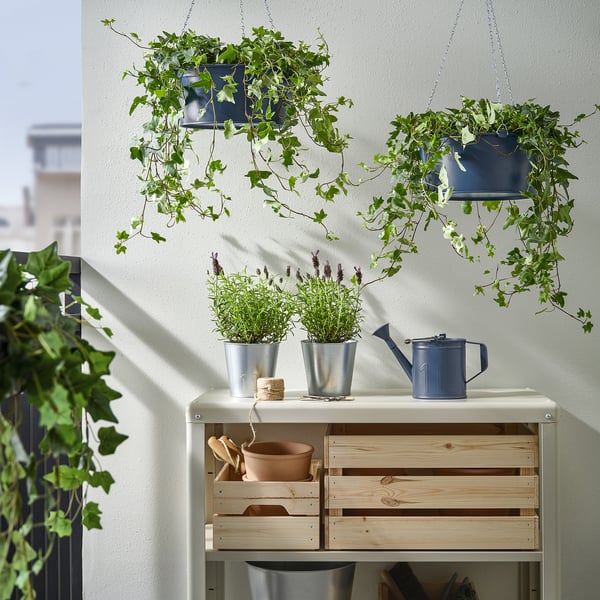 ÅKERBÄR Hanging planter, in/outdoor dark blue, 27 cm