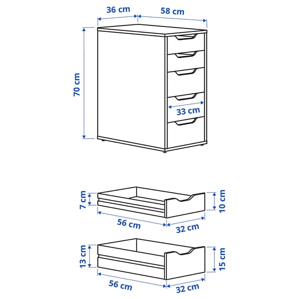 ALEX Drawer unit, white, 36x70 cm