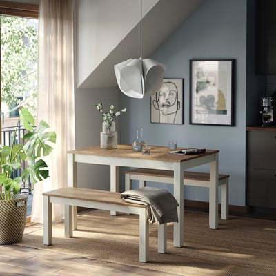 ÅLHULT / ÅLHULT Table and 2 benches, beige/brown/beige/brown, 120x80 cm