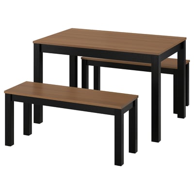 ÅLHULT / ÅLHULT Table and 2 benches, black/brown/black/brown, 120x80 cm