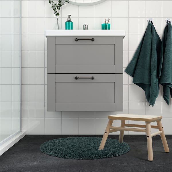 ALMTJÄRN Bath mat, grey-turquoise, 65 cm