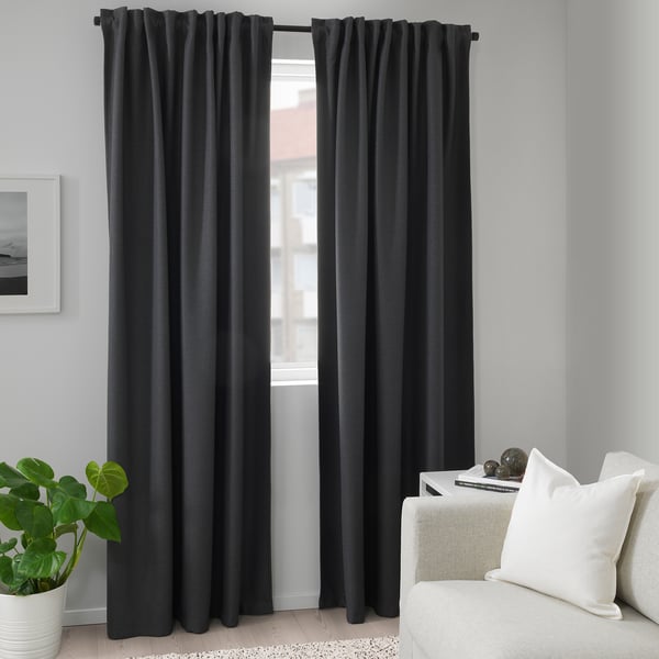 ANNAKAJSA Room darkening curtains, 1 pair, grey/with heading tape, 145x250 cm