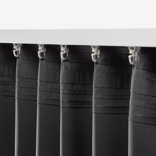 ANNAKAJSA Room darkening curtains, 1 pair, grey/with heading tape, 145x250 cm
