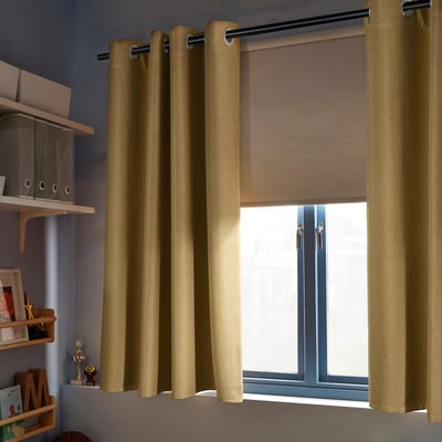 ANNAKAJSA Room darkening curtains, 1 pair, yellow-brown/with eyelets, 145x137 cm