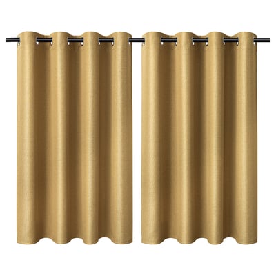 ANNAKAJSA Room darkening curtains, 1 pair, yellow-brown/with eyelets, 145x137 cm