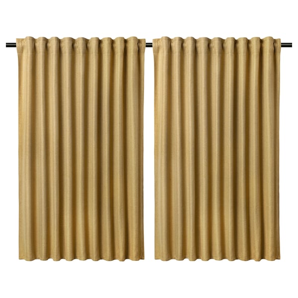 ANNAKAJSA Room darkening curtains, 1 pair, yellow-brown/with heading tape, 145x137 cm
