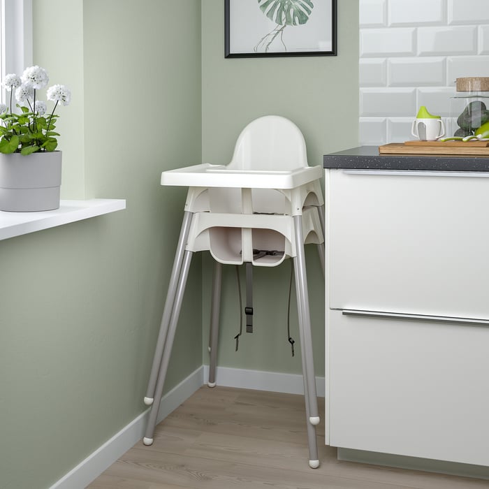 ANTILOP highchair with tray, white/silvercolour IKEA