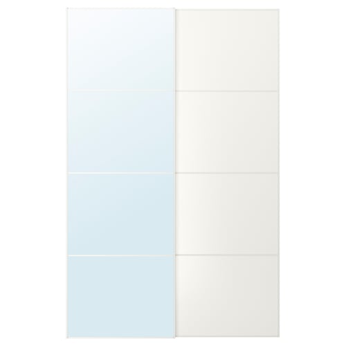 AULI / MEHAMN Pair of sliding doors, white mirror glass/double sided white, 150x236 cm