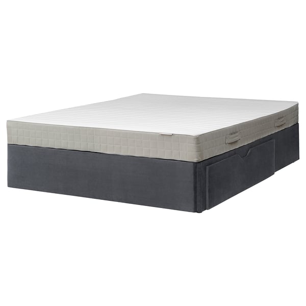 AVALDSNES Divan base with 2 drawers, dark grey, Standard King IKEA