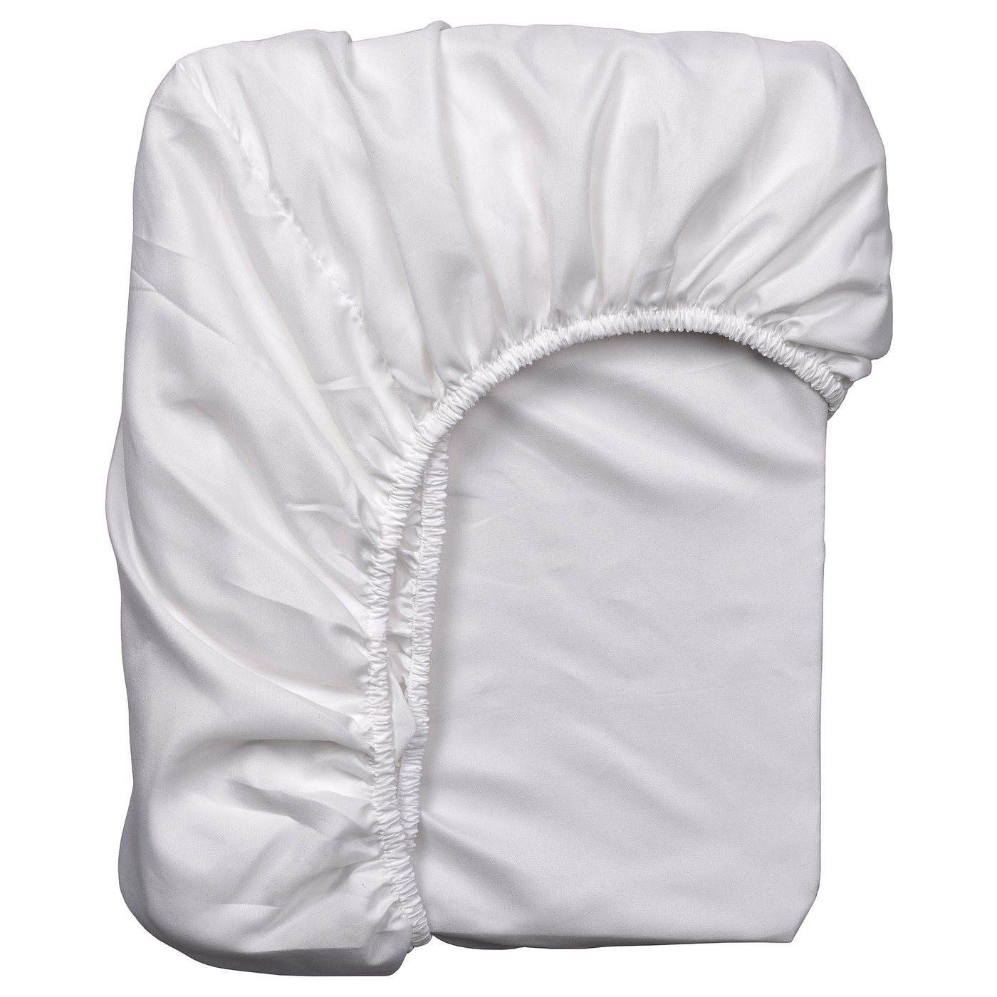 White BÄRGLIM recycled polyester fitted sheet for mattresses up to 16 cm thick.
