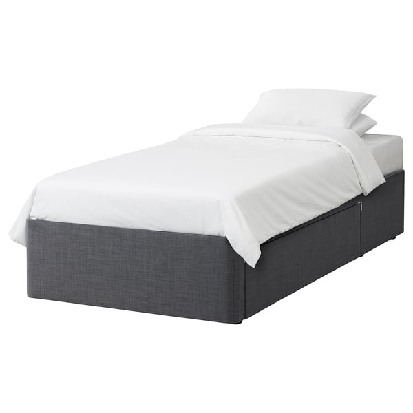 BALESTRAND Divan base with drawer, right/Skiftebo grey, Small Double